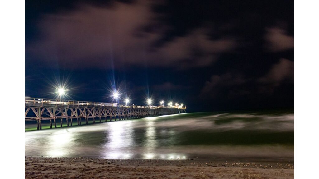 Cherry Grove Pier all lit up as another beach day comes to a close!-Best Myrtle Beach beaches