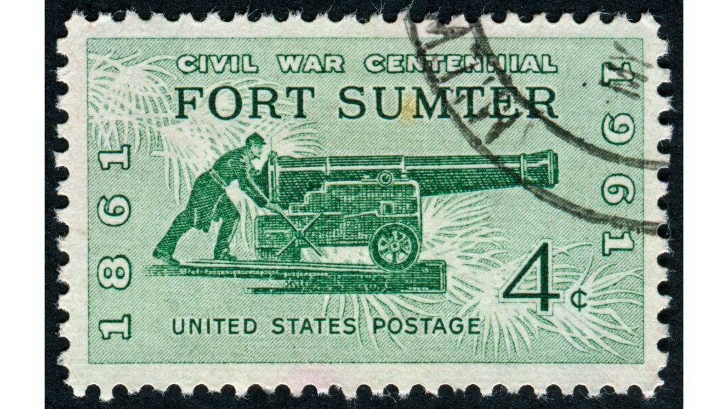 A stamp commemorating the 100 year anniversary of Fort Sumter and its' place in American history-South Carolina national Parks