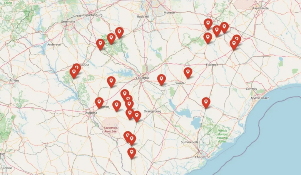 Affordable 55 plus Communities in South Carolina Map